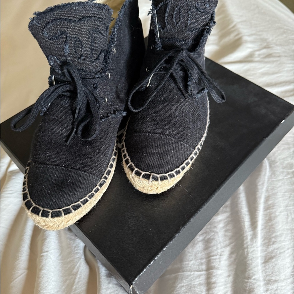 CHANEL Black High Top Espadrilles
